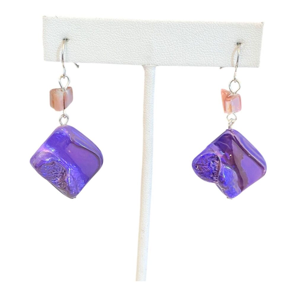 New Shell Earrings Purple Shell Nautical Dangle Resort Wear - 8P